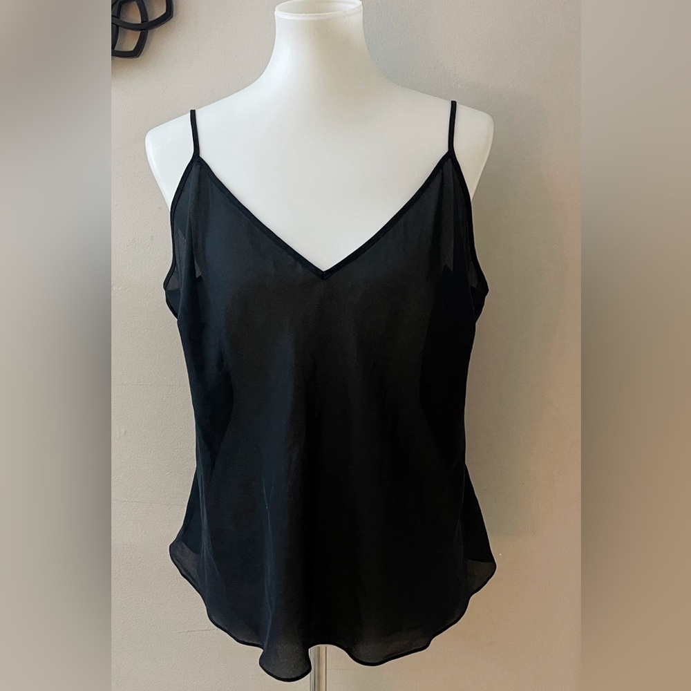 Lauren Ralph Lauren Black Sheer Camisole Top Casual Chic Preppy Whimsigoth